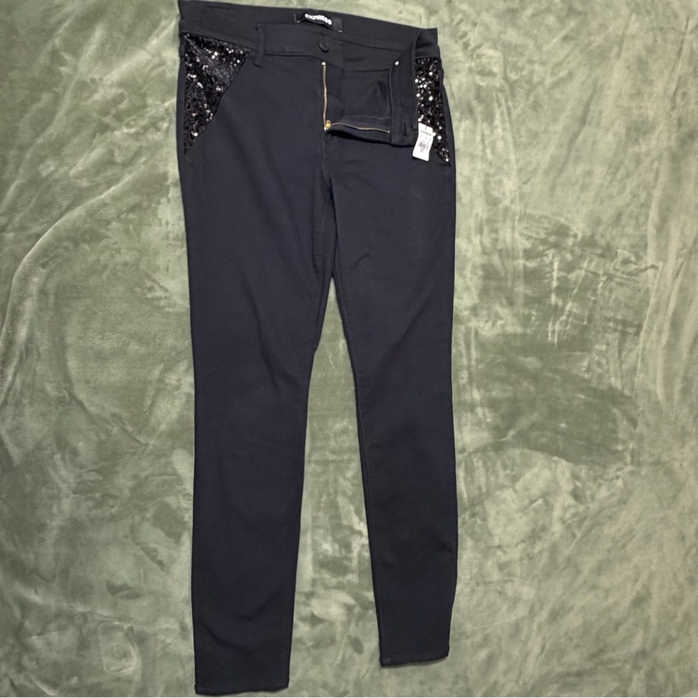 Express Women's Black Jeans with Sequin Detail